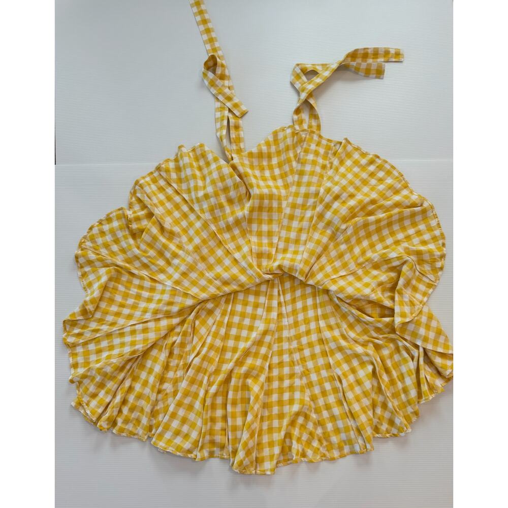 AQUA Butter Yellow Gingham Tie Shoulder Mini Dress S Cottagecore Picniccore - Picture 6 of 16